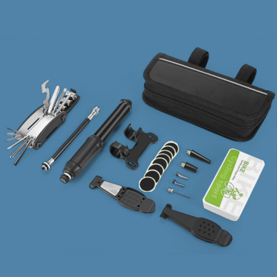 bike repair kit with tools laid out