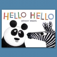 book cover that says hello hello with a panda and zebra