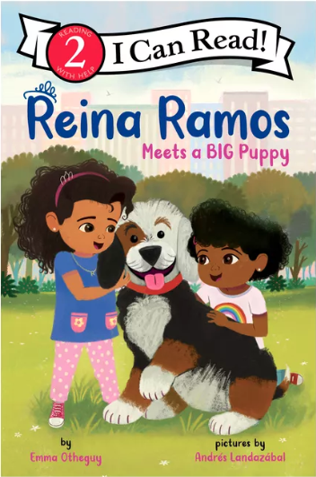 book cover with cartoon of two little girls playing petting a dog at a park