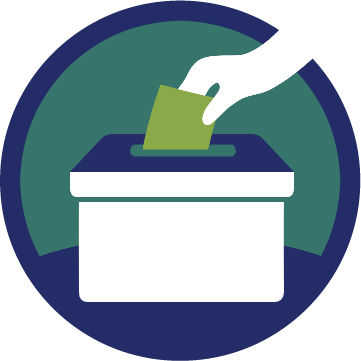graphic art of a hand putting a paper slip in a voting box
