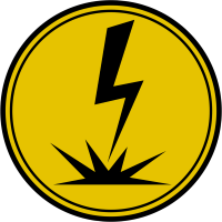 Yellow circle with a black outline and a lightning bolt in the center