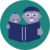 father and child reading graphic