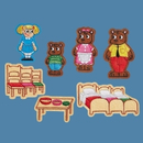 Felt images of the three bears, a little girl, 3 beds, 3 soups, and 3 chairs
